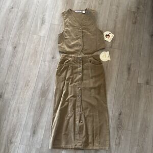 NWT Vintage Cherokee‎ Velvet Vest Womens Size M Brown & Skirt Size 12 Y2K